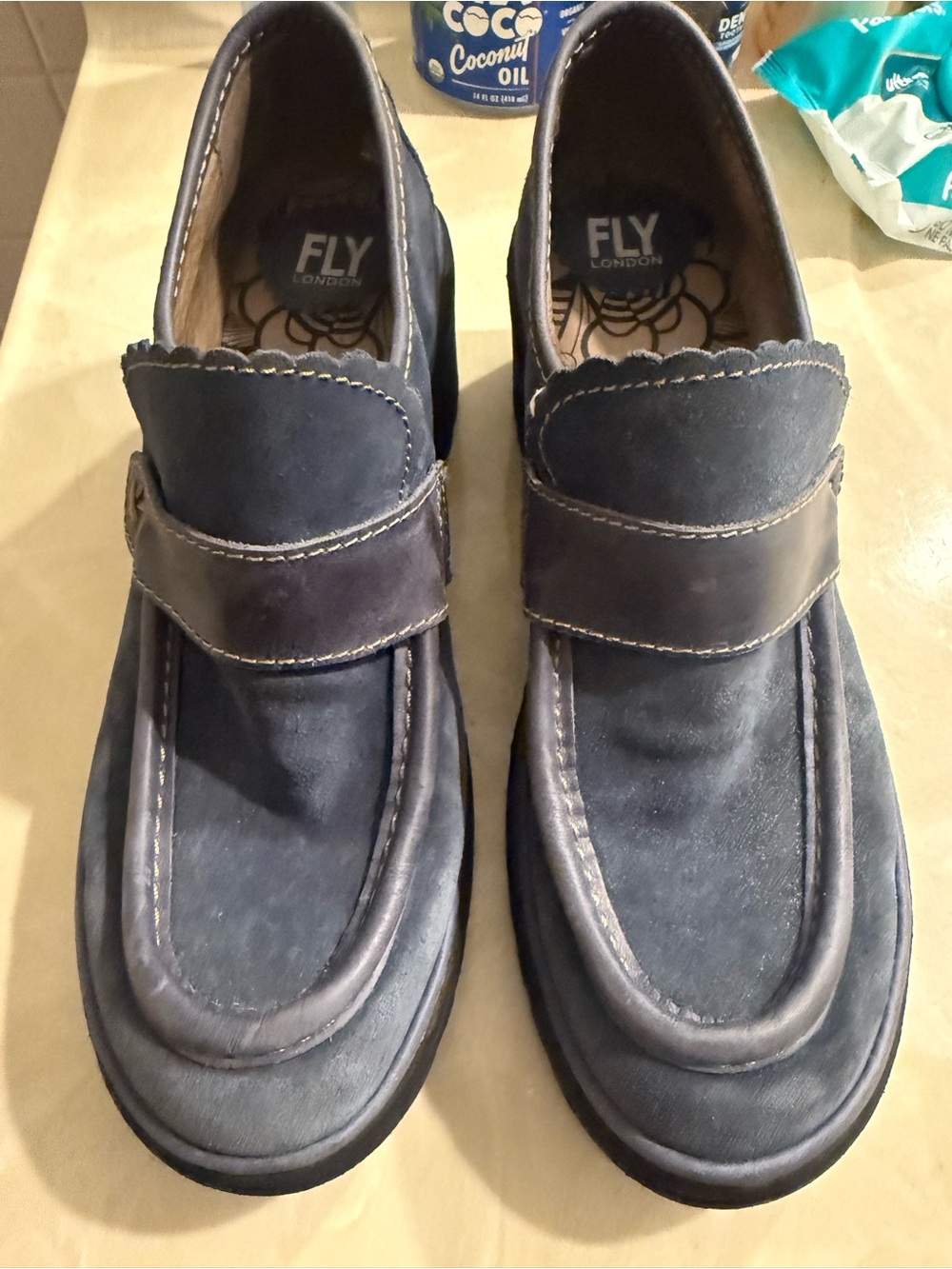 Fly London Women’s Dark Blue Suede Slip-On Loafers